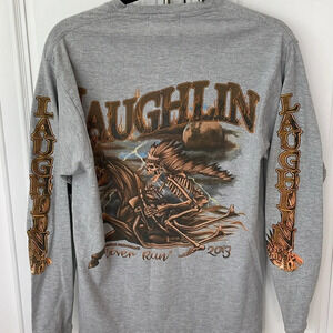 Biker Design Laughlin River Run 2013 long sleeve gray pullover moto shirt sz M